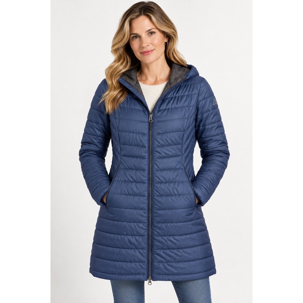 Alpine Design Womens Navy Blue Hooded Puffer Jacket Quilted Full Zip Coat Size M